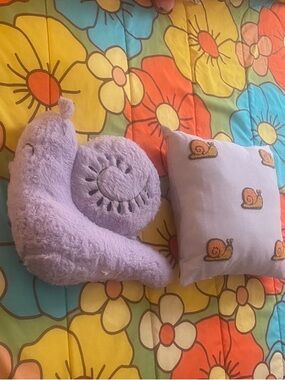 Set of 2–Furry Snail Plush Pillow & Snail throw pillow